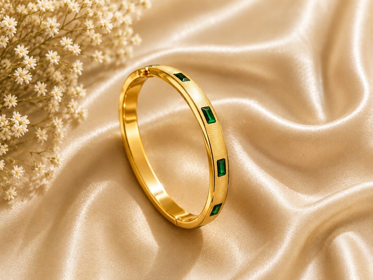 Emerald-Inspired Gold Bangle