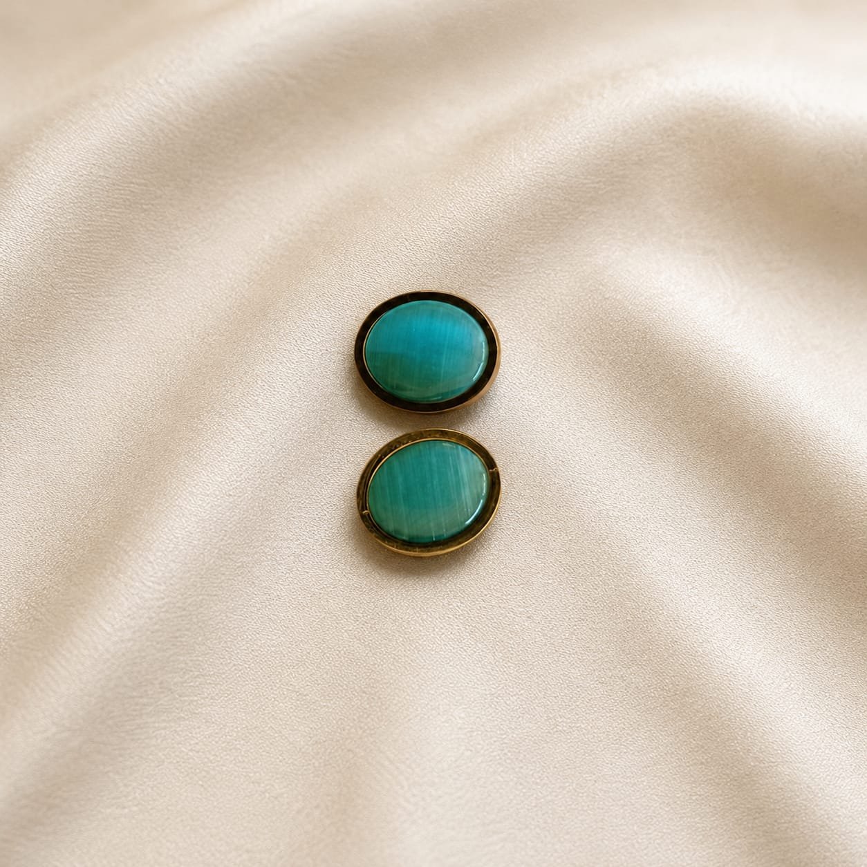 Blue-Green Cat’s Eye Stone Stud tops