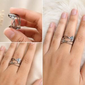 Elegant Silver Clover Wrap Ring