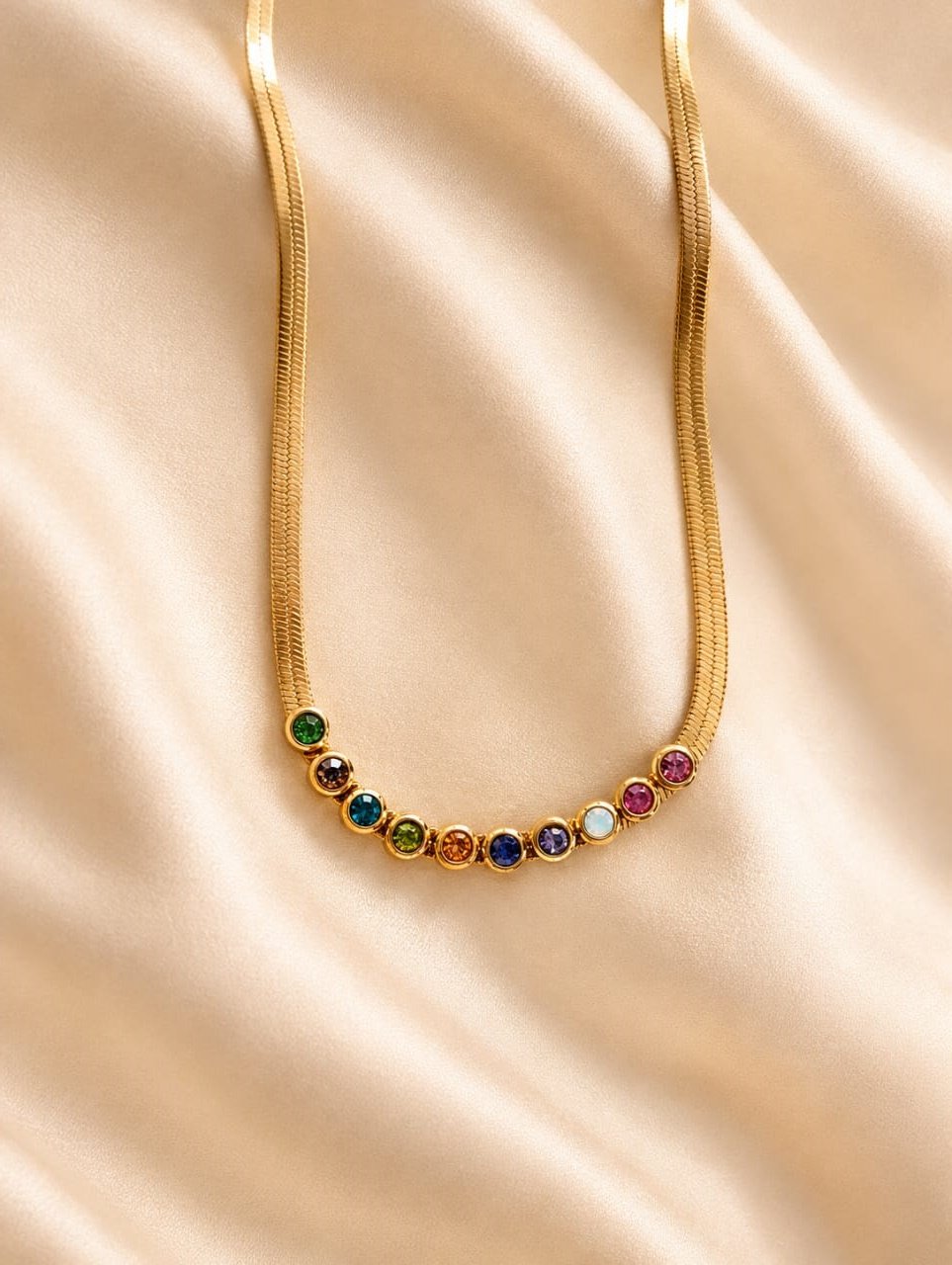Rainbow Crystal Herringbone Necklace