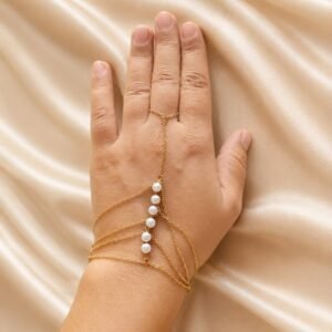 Elegant Gold Pearl Hand Chain Bracelet
