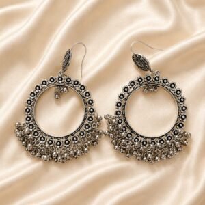 Oxidized Silver Boho Hoop Earrings