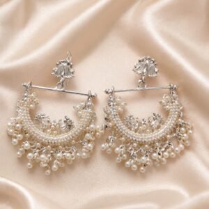 Silver Pearl Bridal Chandbali Earrings