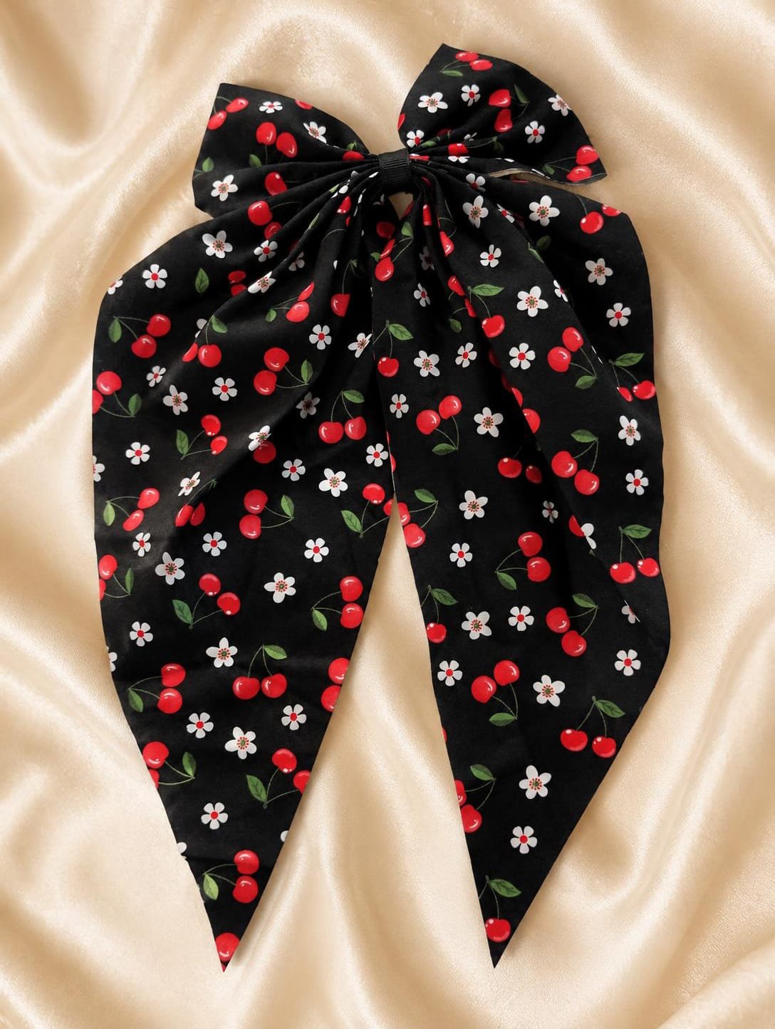 Cherry Print Oversized Hair Bow Clip