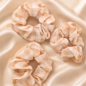 Peach Plaid Hair Scrunchies Set