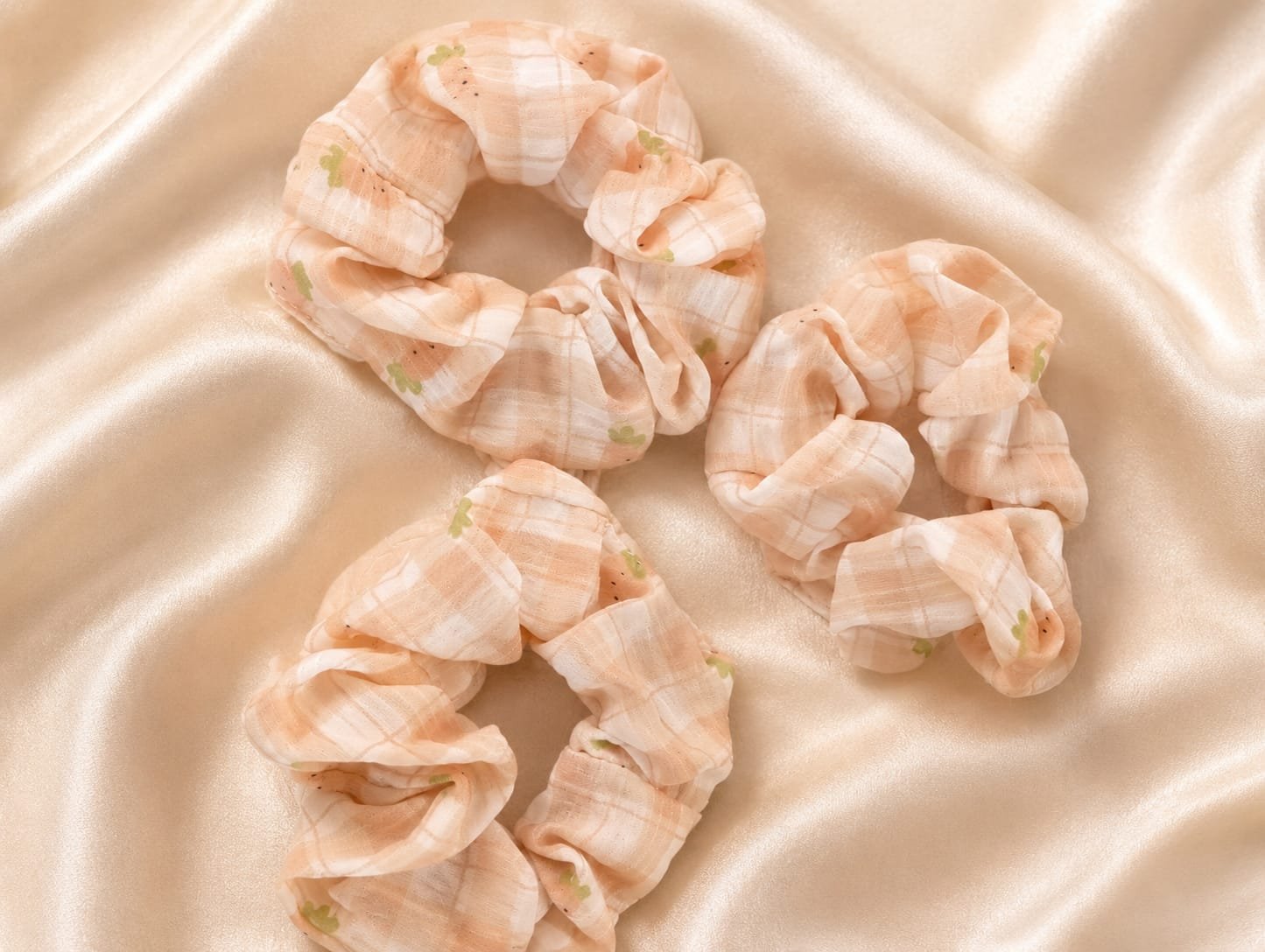 Peach Plaid Hair Scrunchies Set