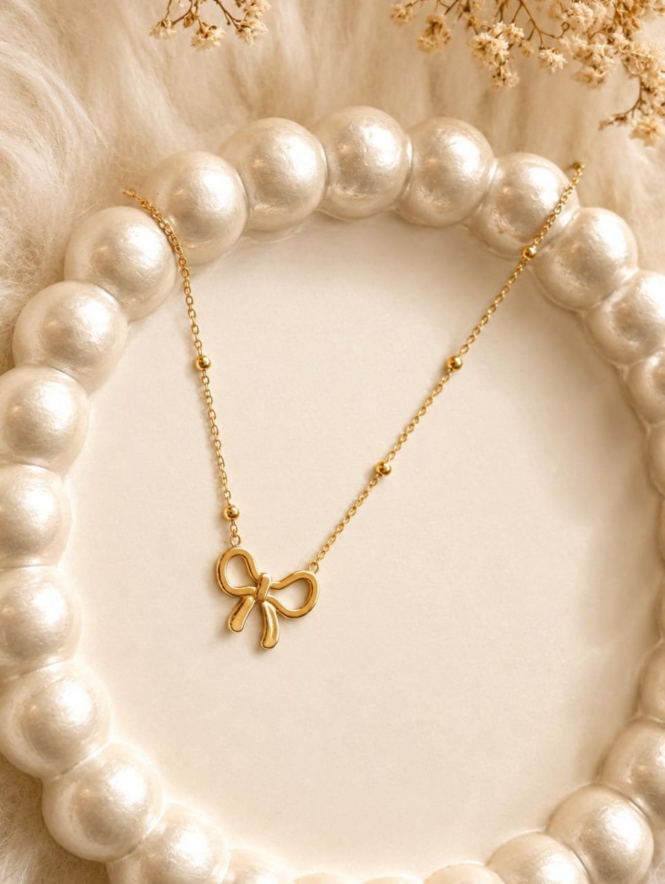 Gold Bow Pendant Necklace