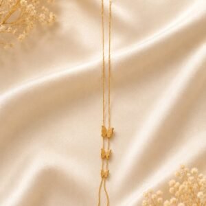 Gold Triple Butterfly Lariat Necklace