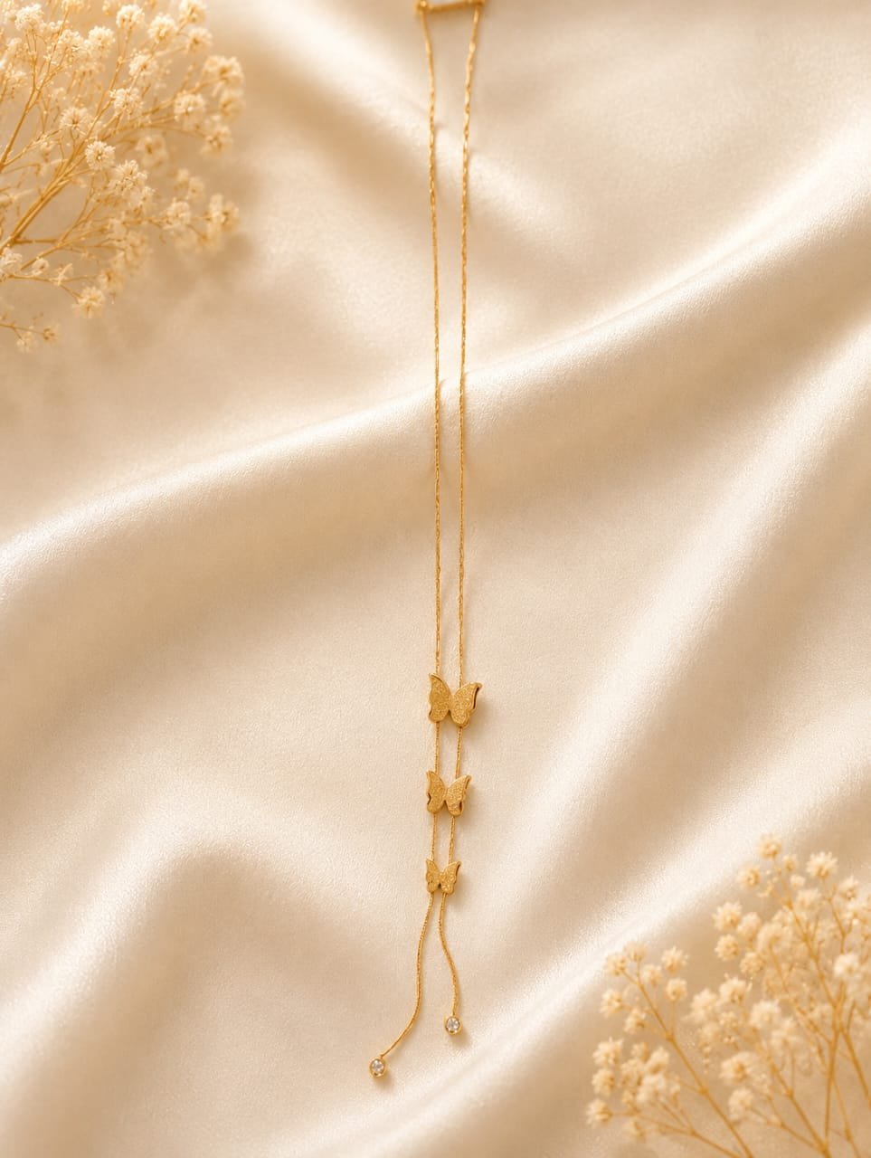 Gold Triple Butterfly Lariat Necklace