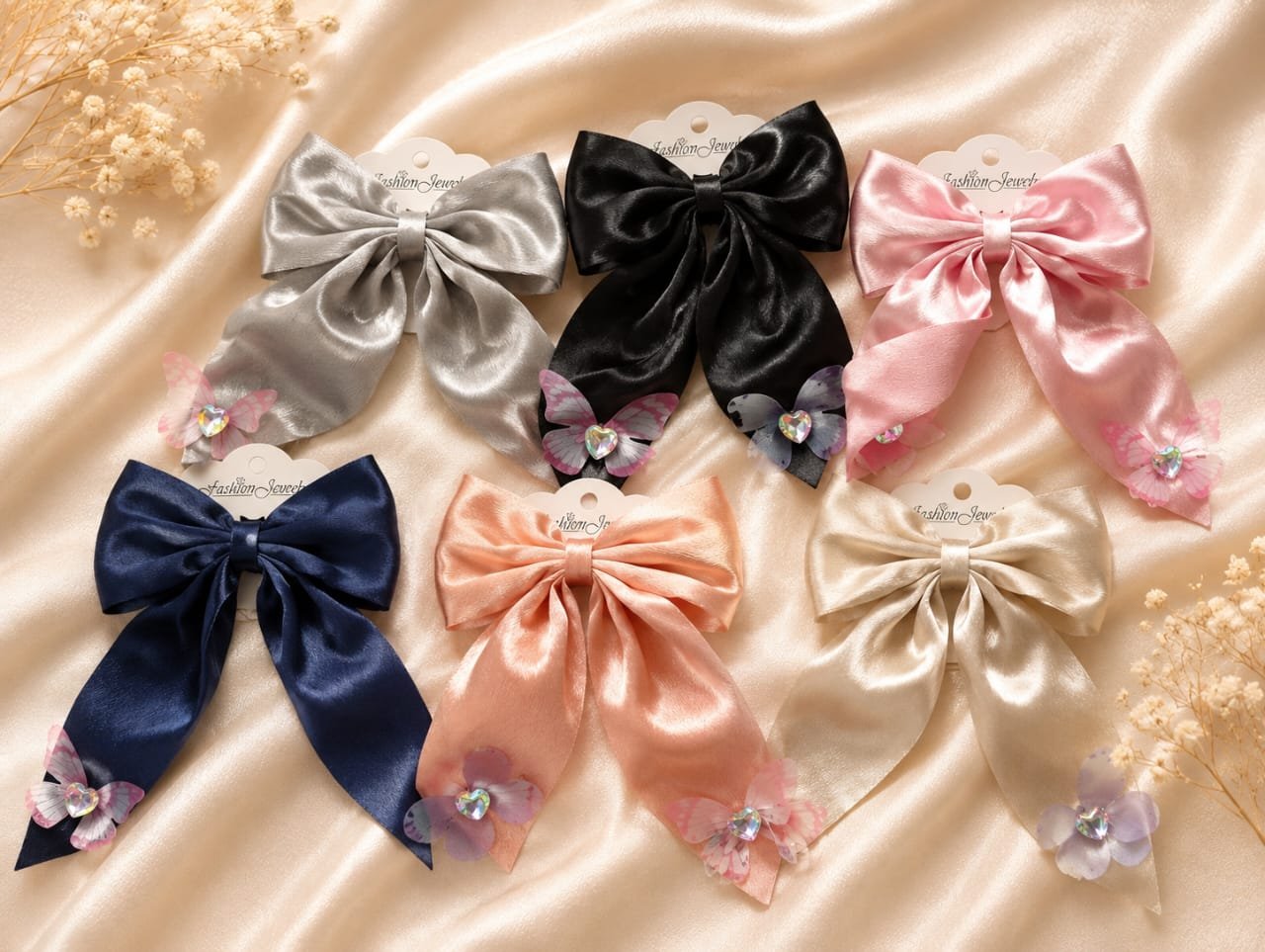 Elegant Satin Ribbon Bow Hair Clips Set - Image 2
