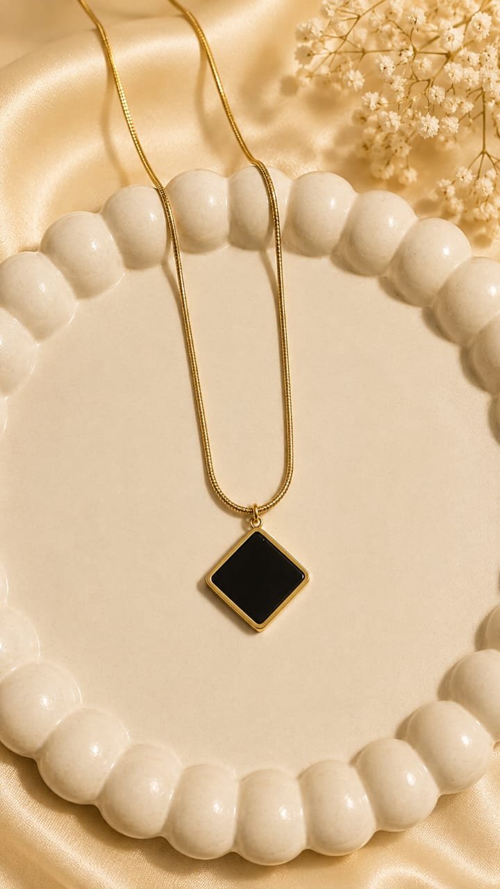 Black Diamond Pendant Gold Necklace