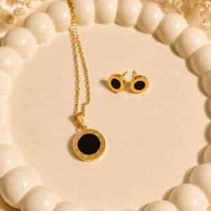 Black Roman Pendant Necklace & Earrings Set