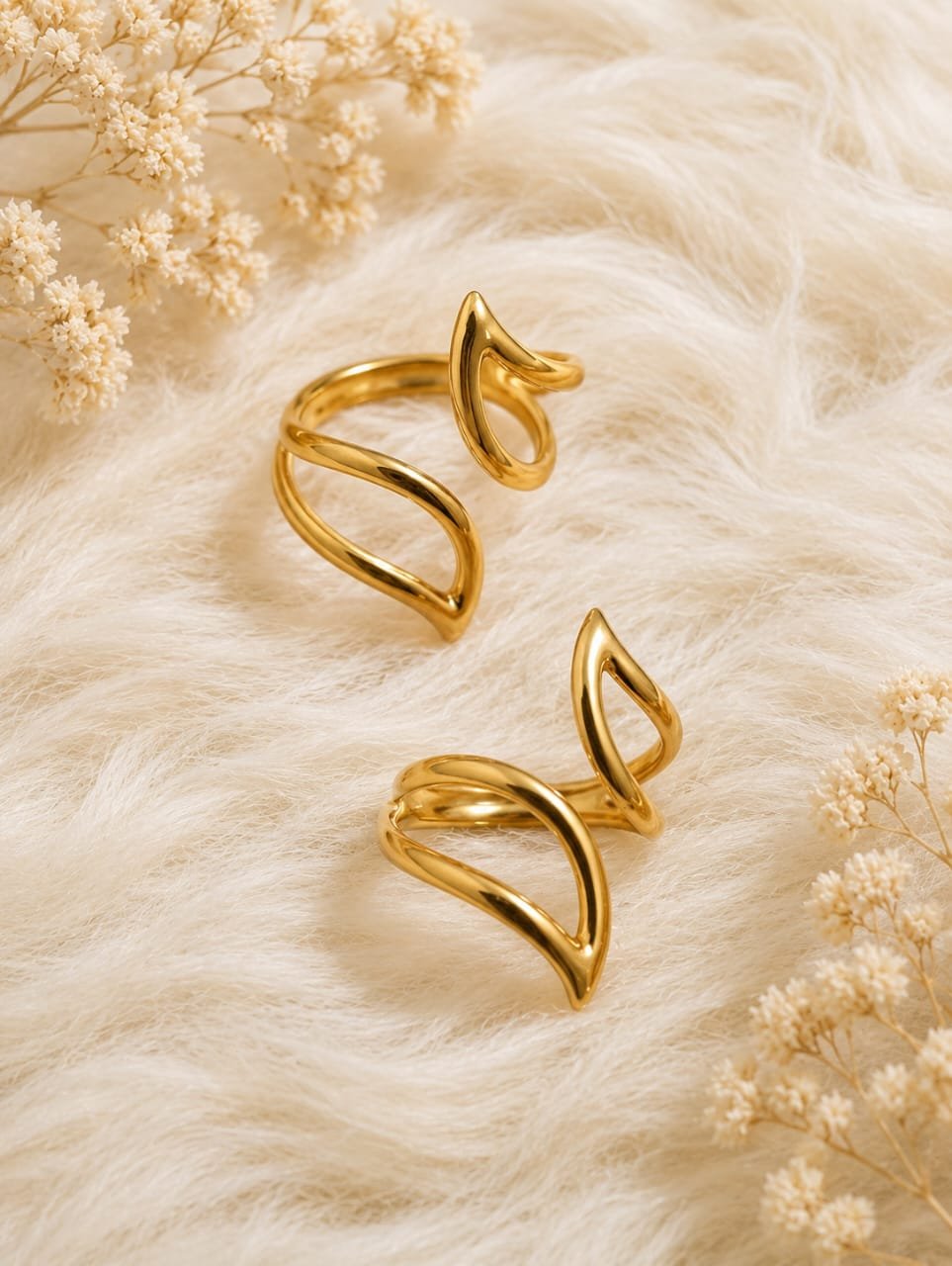 Minimalist Gold Leaf Open Ring Set