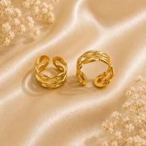 Elegant Gold Braided Open Ring Set