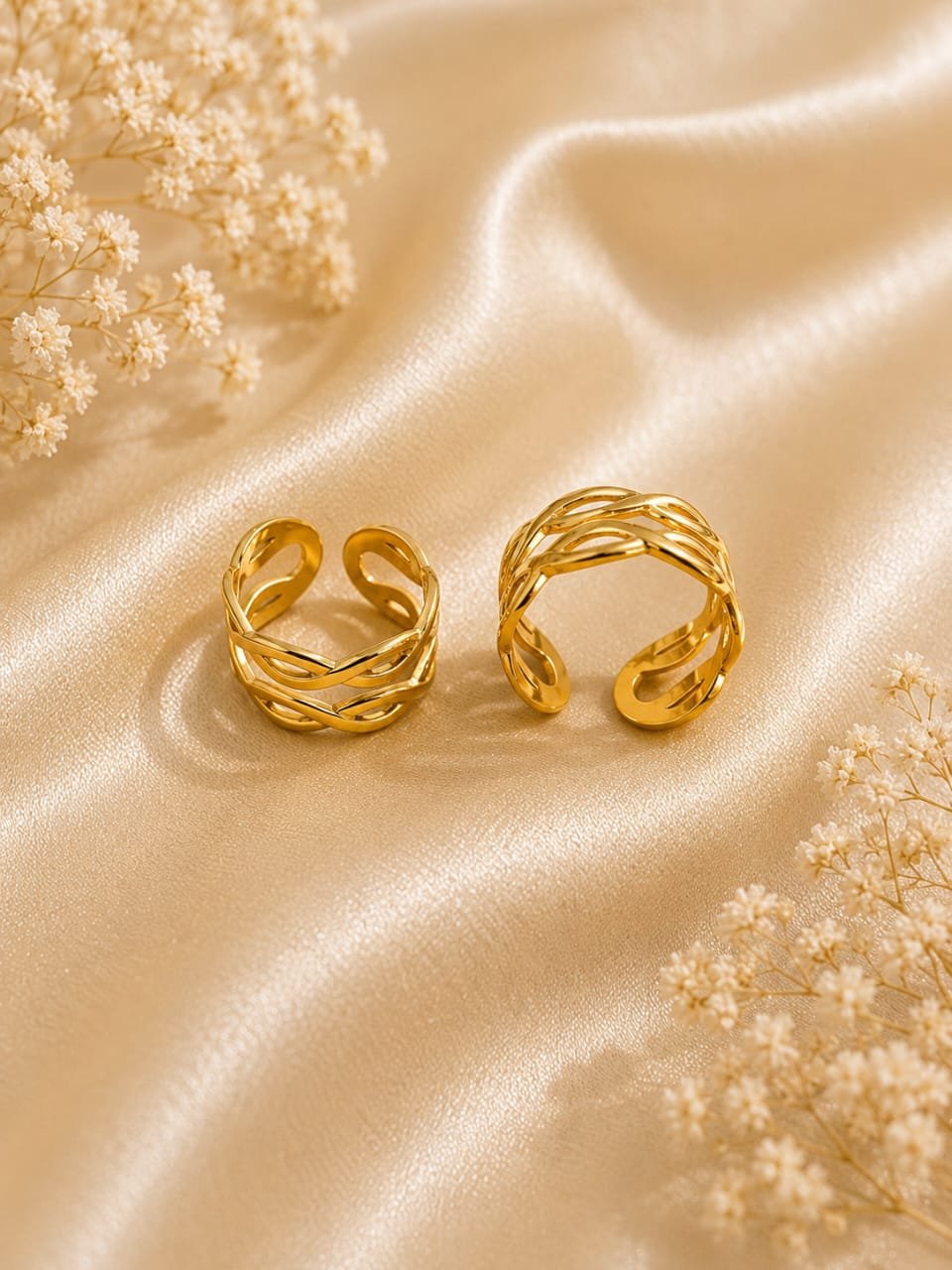 Elegant Gold Braided Open Ring Set