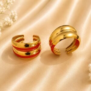 uxury Gold Open Rings with Red Enamel Accent
