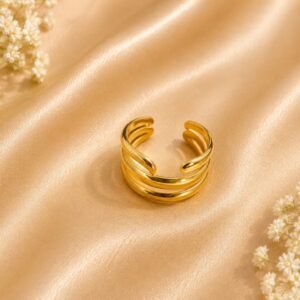 Minimalist Triple Band Gold Adjustable Open Ring
