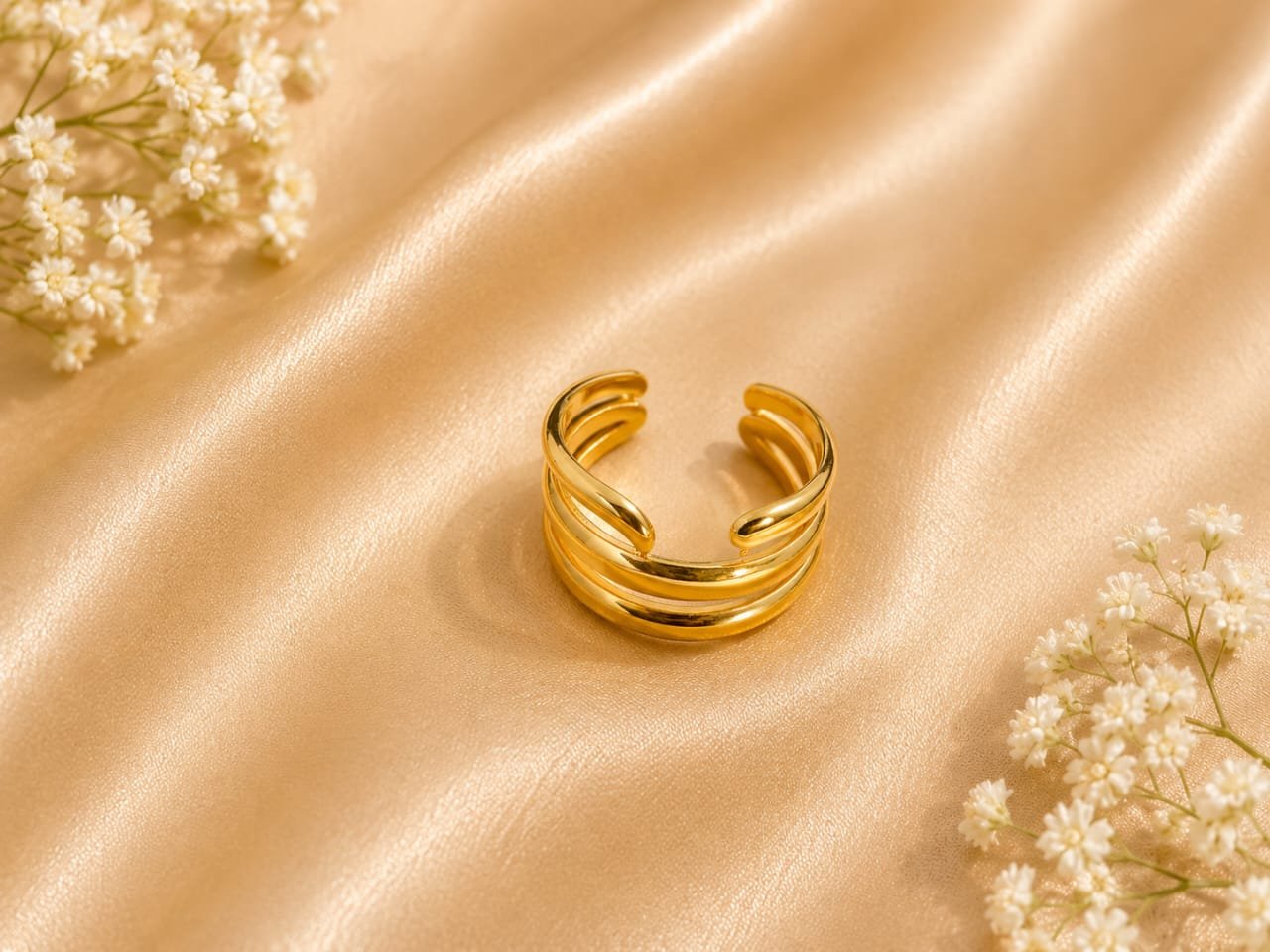 Minimalist Triple Band Gold Adjustable Open Ring