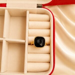 Luxury Black Onyx Gold Statement Ring in Velvet Jewelry Box