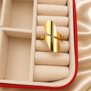 Modern Abstract Gold Adjustable Open Ring in Luxury Jewelry Box