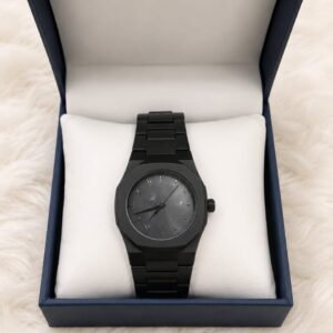 Matte Black Stainless Steel Analog Wrist Watch in Premium Gift Box