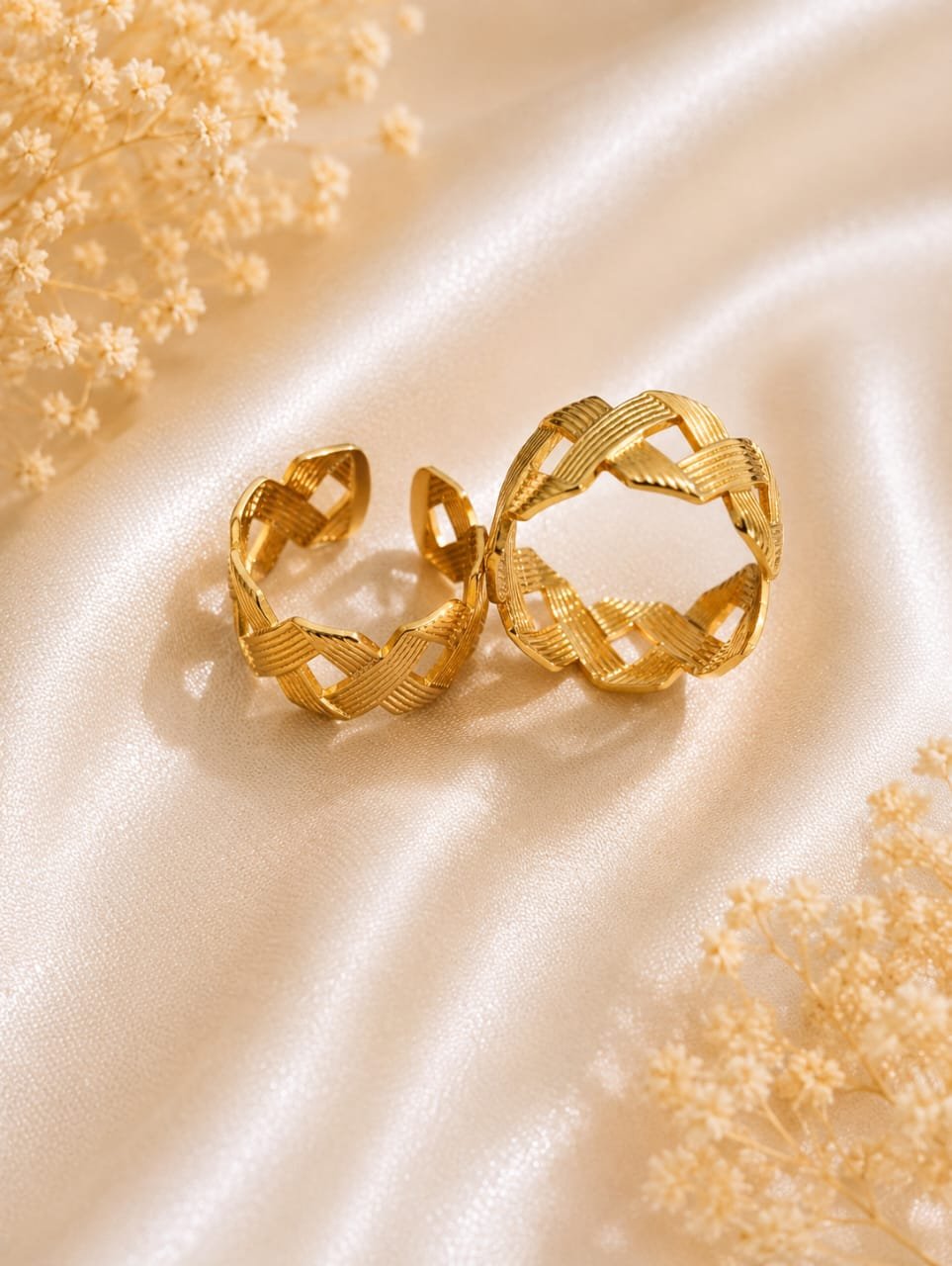 Elegant Gold Braided Open Ring Set
