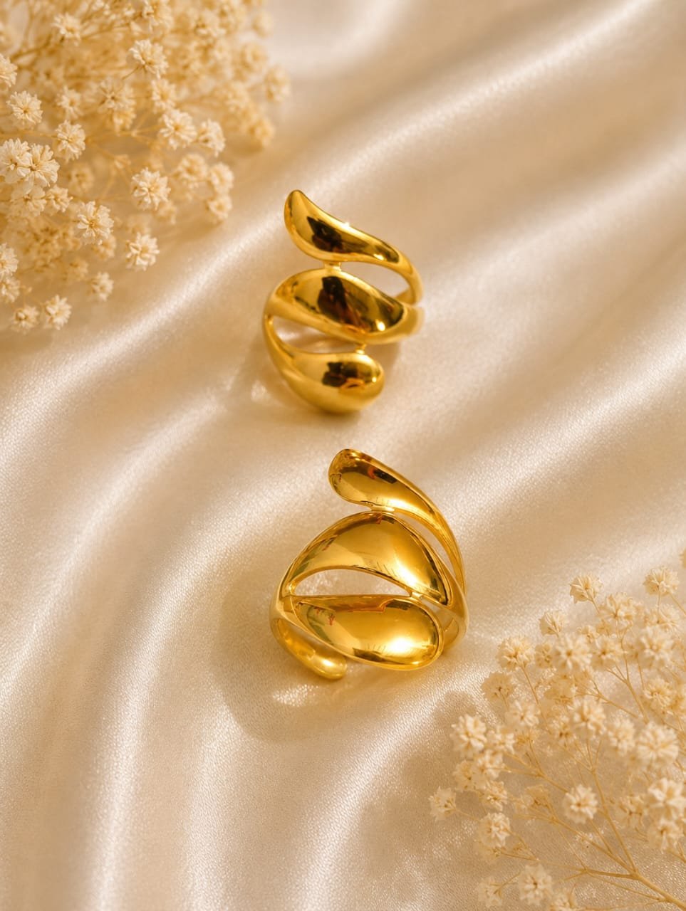 Modern Gold Triple Layer Sculptural Open Ring
