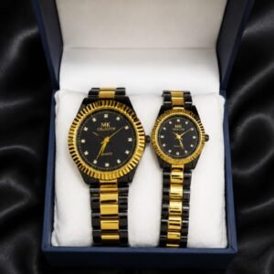 Luxury Black and Gold Couple Analog Watch Gift Set