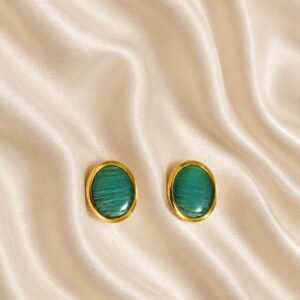 Oval Malachite Gold Stud Earrings