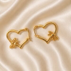 Heart-Shaped Bee Gold Hoop Earrings
