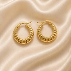 Gold Ribbed Croissant Hoop Earrings