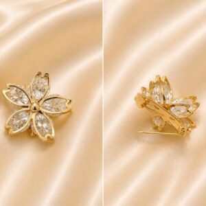 Elegant Gold-Plated Crystal Flower Hijab Pin & Brooch