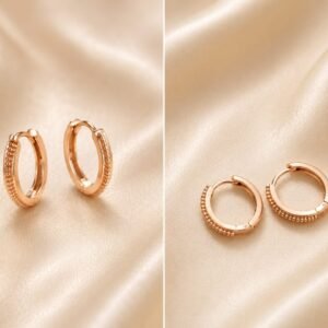 Elegant Rose Gold Beaded Huggie Hoop Earrings