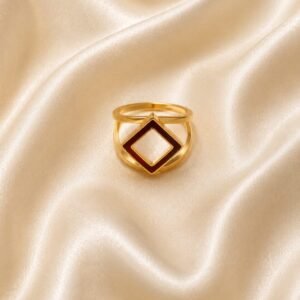 Minimalist Gold-Plated Hollow Square Enamel Statement Ring