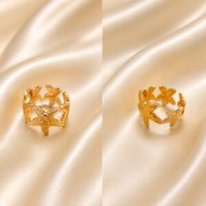 Chic Gold-Plated Starfish Open Statement Ring
